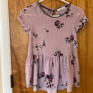 Mauve Floral Peplum Blouse (3 for $12)